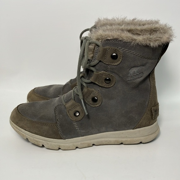 Sorel Ladies 5 Explorer Joan Waterproof Gray Winter Suede Booties size 8 snow - Picture 4 of 8